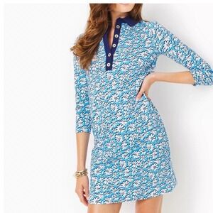 Lilly Pulitzer Ainslee 3/4 Sleeve Dress Lunar Blue Palm Beach Petals S 015147